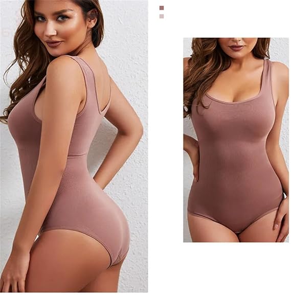 Women Shapewear Tummy Control Bodysuit Seamless Sculpting Snatched Waist shaper Thong or Brief combo pack of 2 beige and pink
