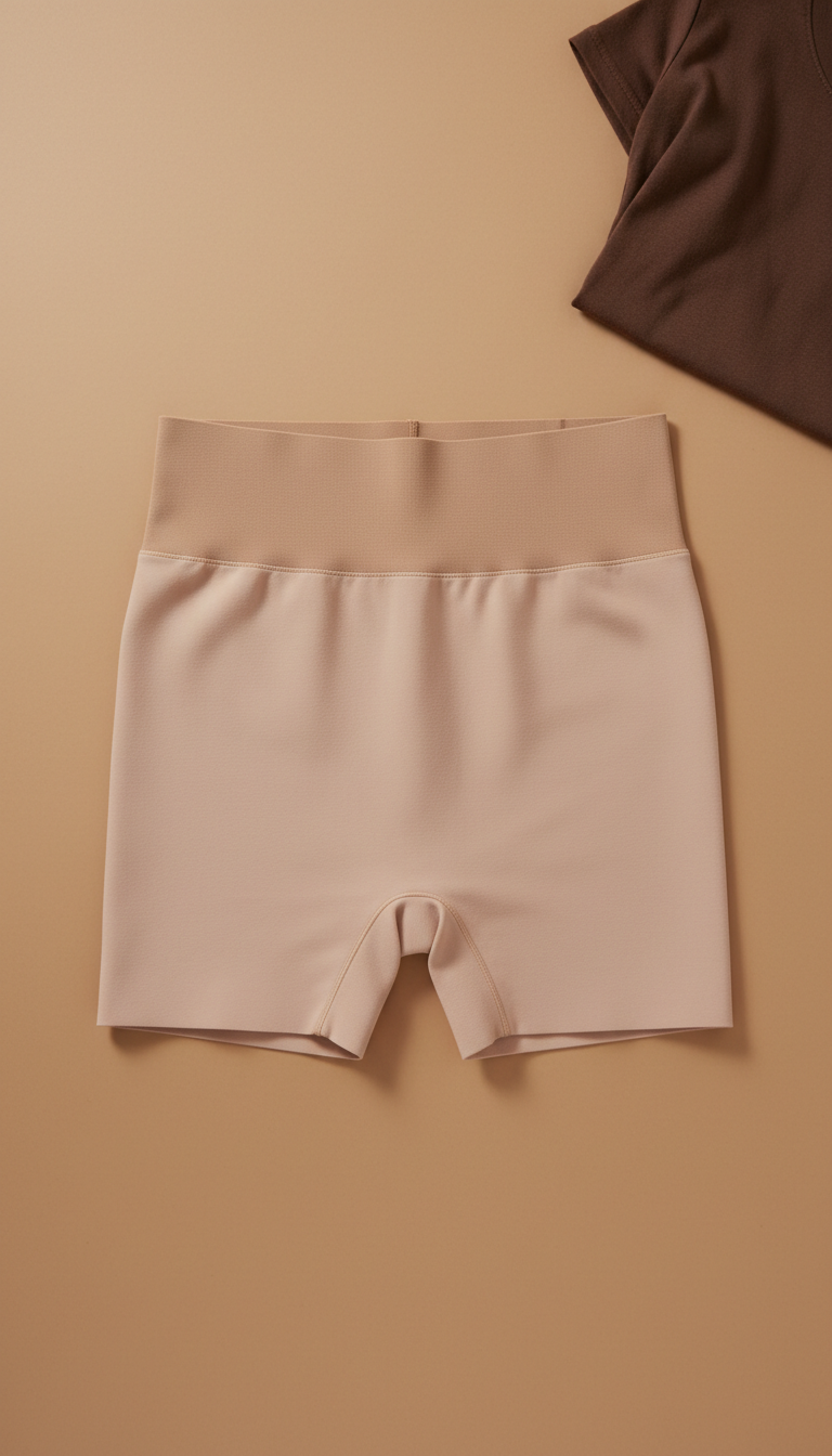 Supportive mid-thigh short with anti-chafe panel